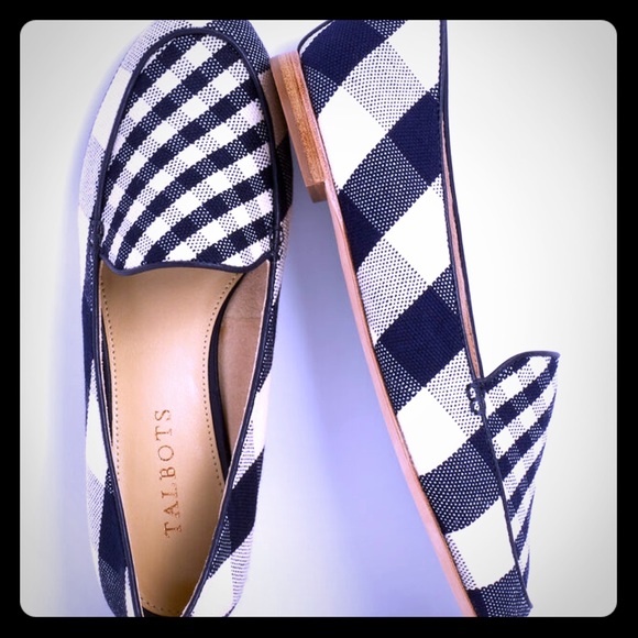 Talbots Navy Blue - Gingham Canvas Loafers 8.5M 🎈 - Picture 6 of 10